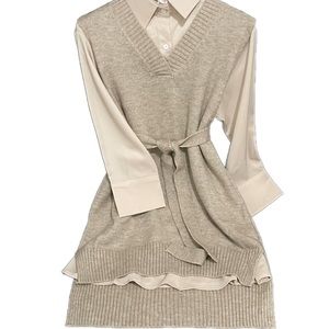 New WT! Knitted Tie Waist Vest with Belt + Dress